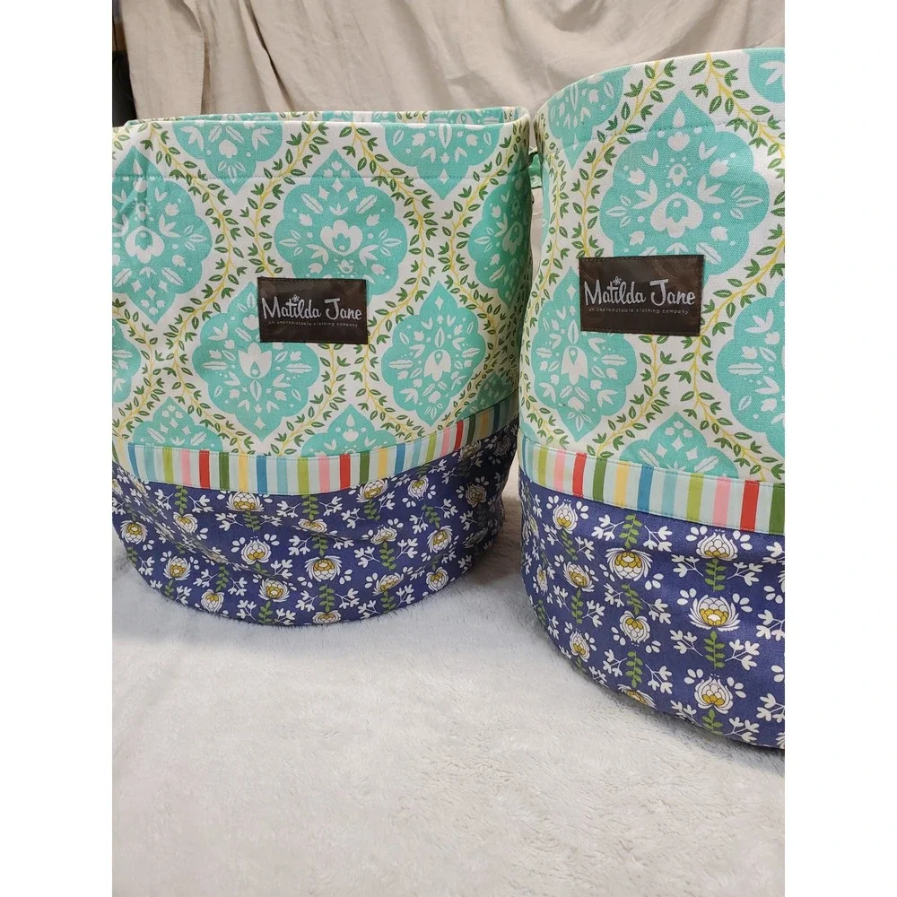 Matilda Jane Mint Green Blue FLoral Daydream Fabric Storage Tote Toy Box Set 2